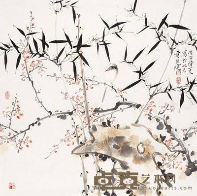 贾广健 2008年作 花鸟 镜心 69×69cm