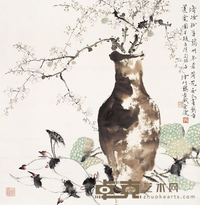 贾广健 2000年作 清塘莲实图 镜心 69×68cm