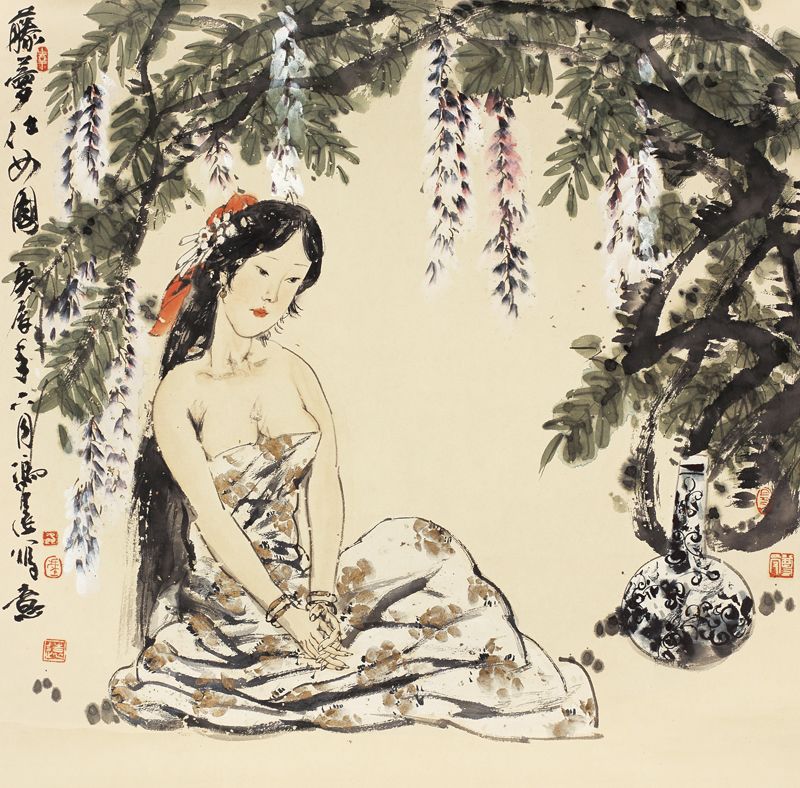 冯远 2000年作 藤梦仕女图 镜心66×67cm