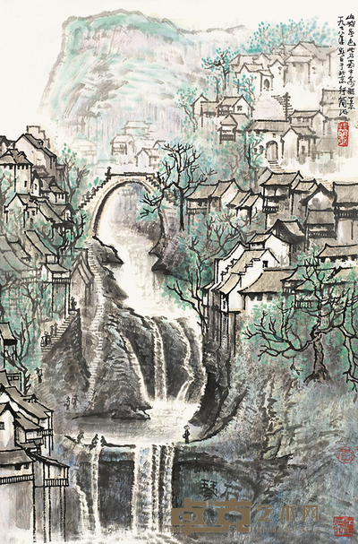 李行简 1978年作 山城春色 立轴 69×46cm