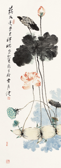 贾广健 2009年作 藕花莲叶呈祥瑞 镜心