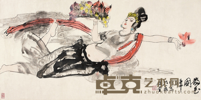 王明明 1980年作 散花图 镜心 66×132cm