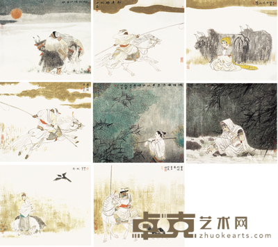 谢振鸥 2001年作 人物小品 （八件） 镜心 66×43cm