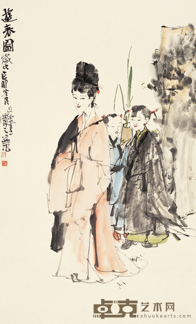 尉晓榕 1999年作 游春图 立轴 84×51cm