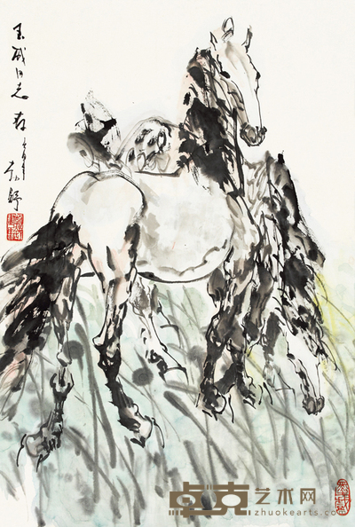 刘勃舒 1992年作 双骏图 镜心 88×60cm