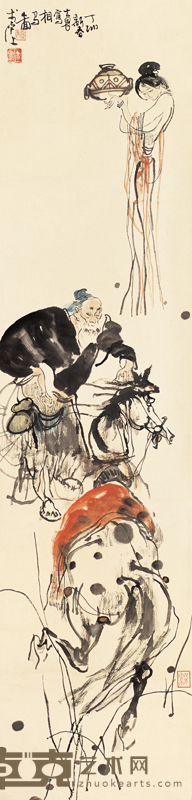 施大畏 1987年作 相马图 立轴 137×33cm