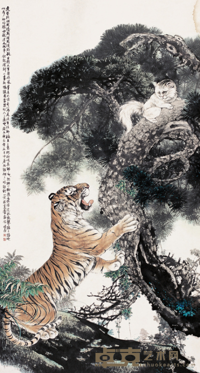 曹俊义 2000年作 猫虎戏 立轴 180×96cm