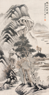 胡公寿 1885年作 溪山秋霁图 立轴