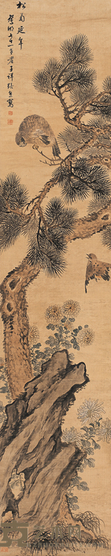 张熊 1873年作 松菊延年 立轴 196×39cm