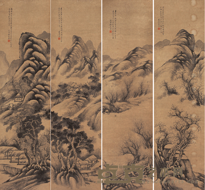 陈式金 山水 四屏 150×40cm×4