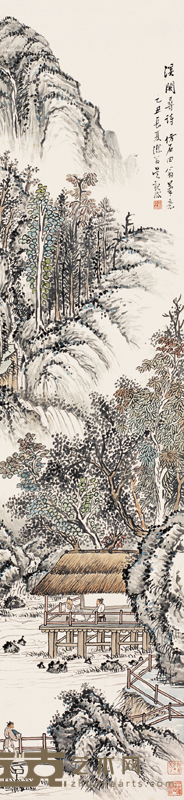 吴观岱 1925年作 溪阁寻诗 立轴 148×34cm