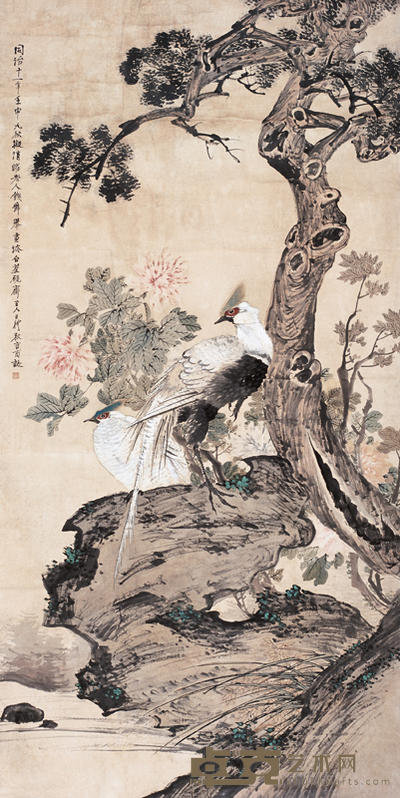王礼 1872年作 富贵长寿图 立轴 248×124cm