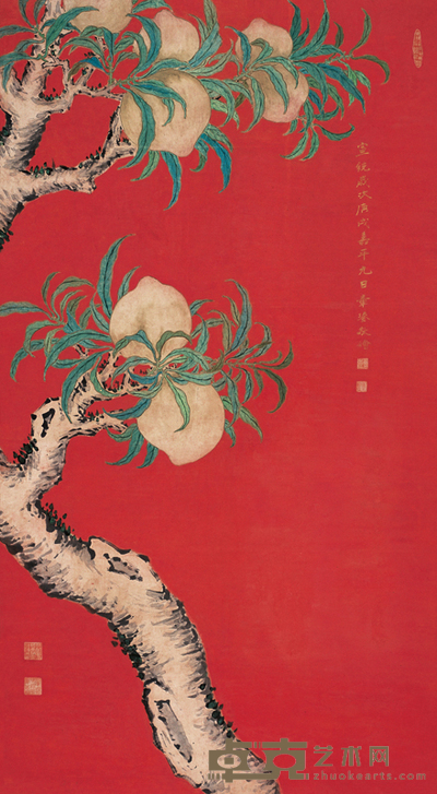 章鎏 寿桃 镜心 161×88cm