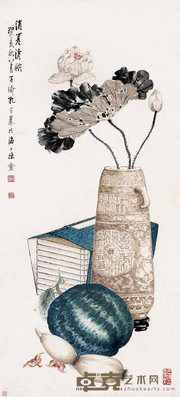 孔子瑜 1923年作 消夏清供 立轴 120×52cm
