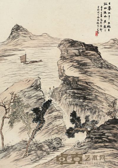 李可染 1942年作 江帆极目 镜片 84.5×59cm