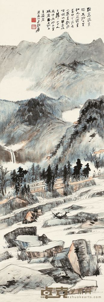 张大千 1940年作 白云溪居 立轴 95×33.5cm