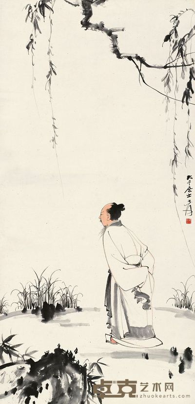 张大千 柳岸行吟 立轴 112×54cm