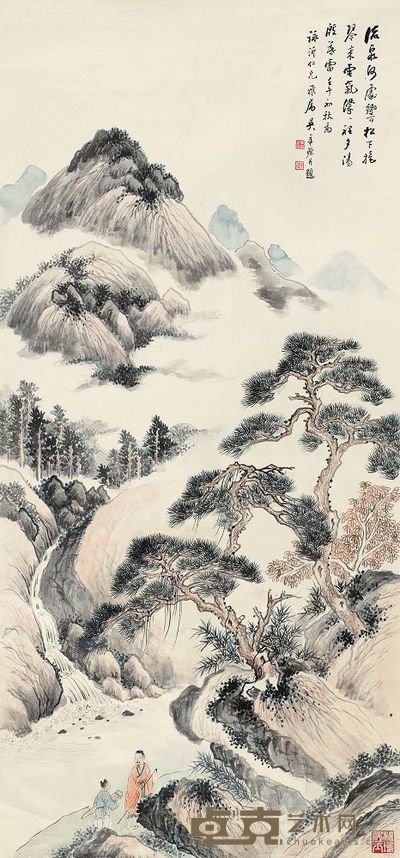 吴子深 1923年作 携琴访道 镜片 100×46.5cm