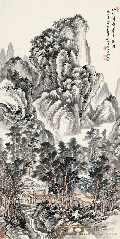 冯超然 1942年作 山川浑厚 立轴 135.5×68cm