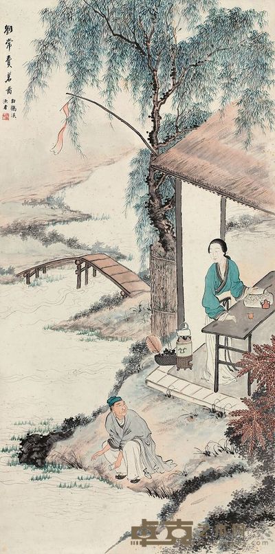 冯超然 刘常卖茗图 立轴 134.5×66.5cm