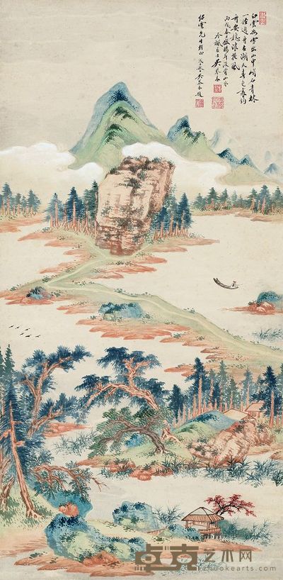 吴琴木 1946年作 春江垂钓 立轴 103×50.5cm