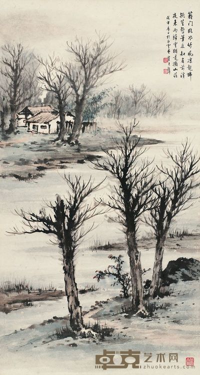 黄君璧 1968年作 云溪过雨 镜片 102×54cm