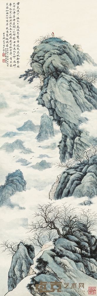 陶冷月 1933年作 登峰观云 立轴 121.5×40.5cm