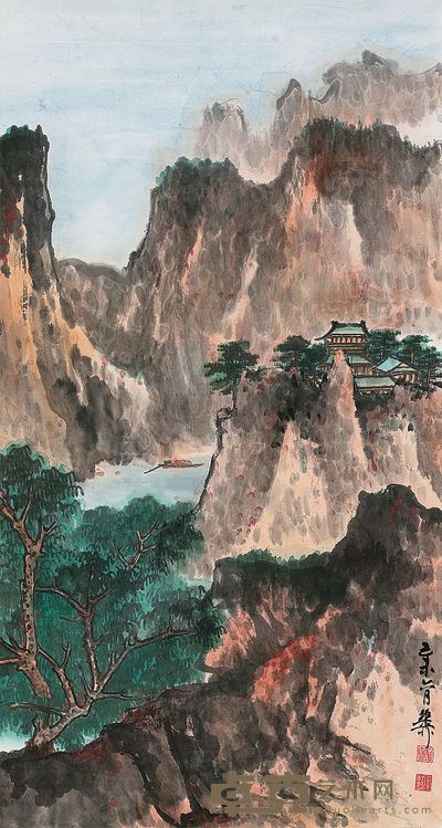 谢稚柳 1979年作 清溪泛舟 立轴 89.5×48cm