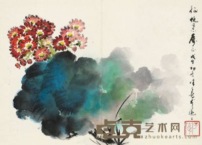 徐子鹤 1978年作 晚香冷艳 镜片 37.5×52cm