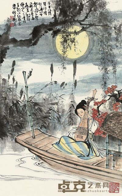刘旦宅 1980年作 月夜琵琶行 镜片 63.5×40cm