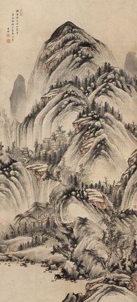 王鉴 1661年作 溪山萧寺图 立轴