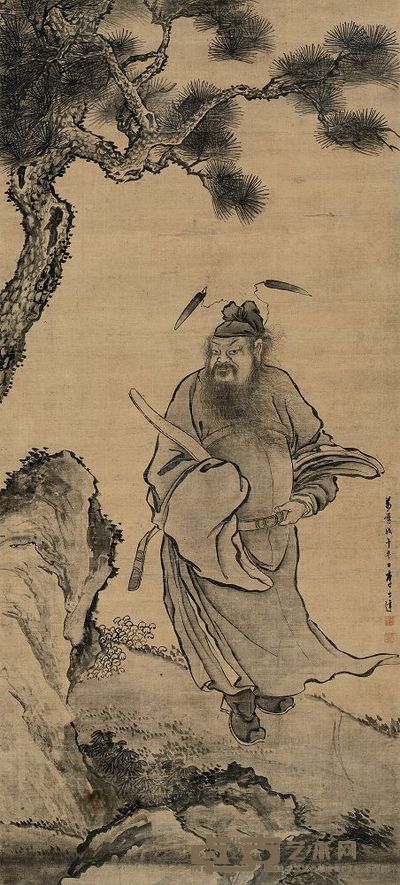 李士达 1618年作 松荫高官 立轴 169.5×76cm