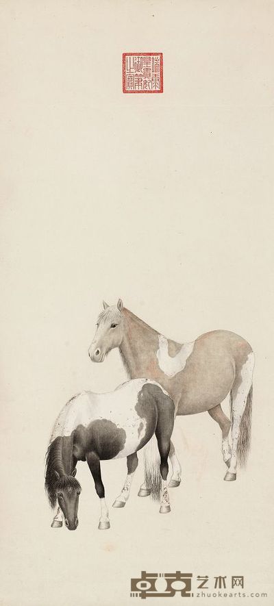 端康皇贵妃 双骏图 立轴 65.5×30cm