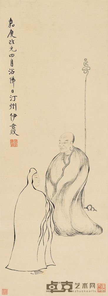 伊秉绶 1796年作 礼佛图 立轴 88.5×32.5cm