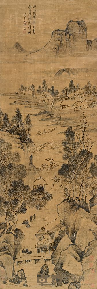 程邃 晴湖照影 立轴 137×46cm