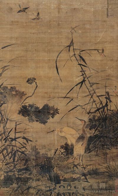 吕纪 芦塘荷鹭 立轴 174×104.5cm
