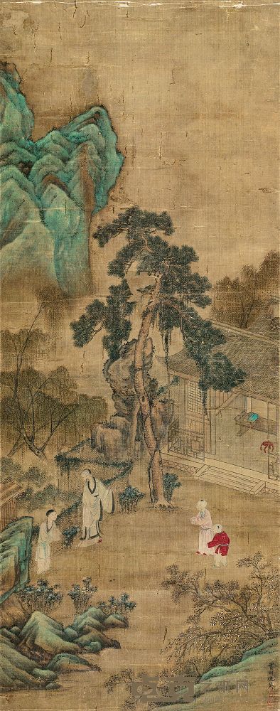 仇英 南山栽菊 立轴 79×31.5cm