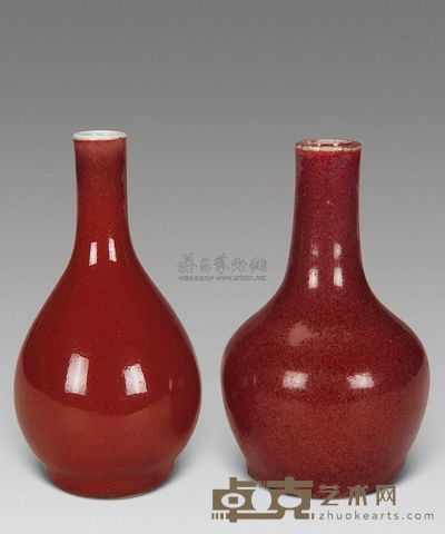 清 红釉胆瓶 (二件) 高13cm
