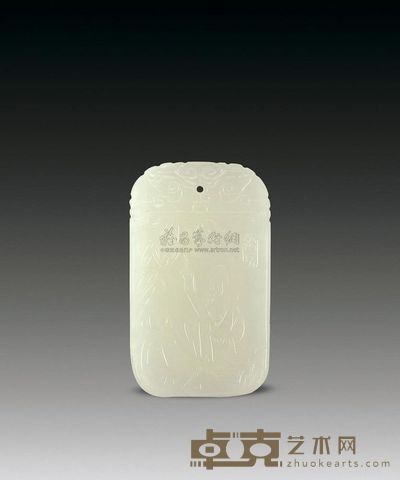 清 白玉人物诗文牌 高5.3cm