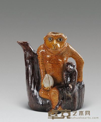 清 黄褐彩猴形壶 高16cm