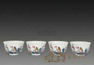 清 青花加彩喜上眉梢套杯 (四件) 直径8.5cm