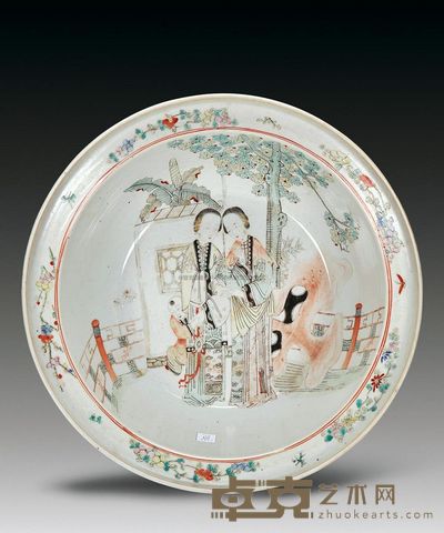民国 粉彩人物折沿盆 直径39cm