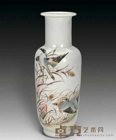 民国 浅降彩芦雁纹瓶 高25cm