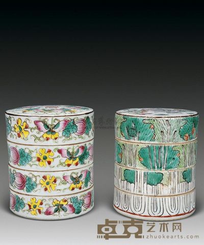 清 粉彩粉盒 (二件) 高9cm