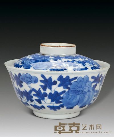 清 青花花卉纹盖碗 直径13cm
