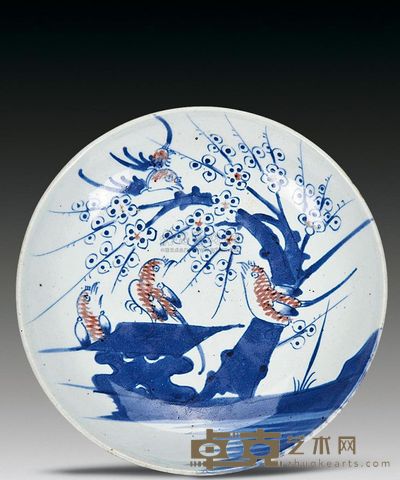 清 青花釉里红喜上眉梢盘 直径26.5cm