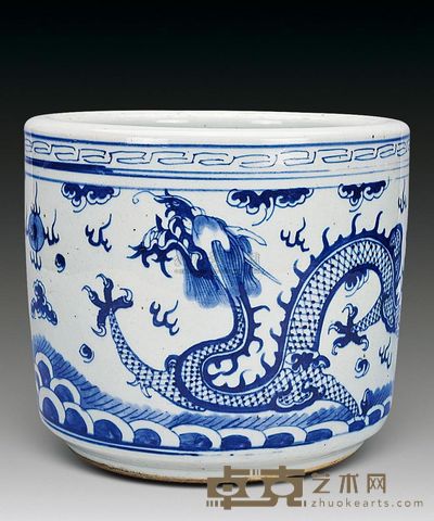 清 青花双龙戏珠香炉 直径24cm