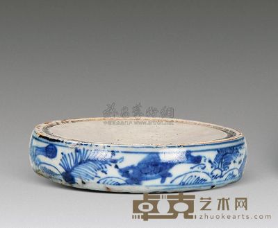 明晚期 青花鱼藻纹砚 直径11.5cm
