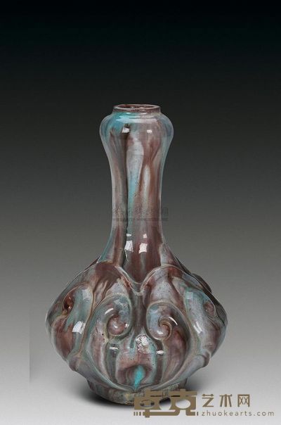 民国 石湾窑三彩蒜头瓶 高18cm