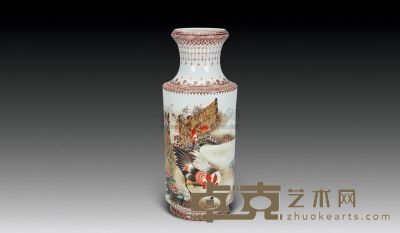 民国 粉彩璎珞纹三更图瓶 高32.5cm